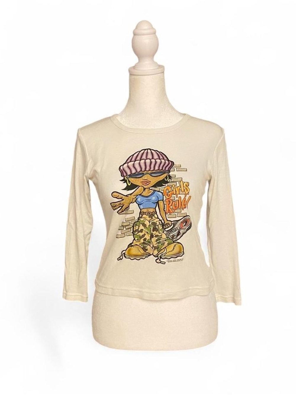 Y2K Grunge Girl Baby Tee with 3/4 Sleeves